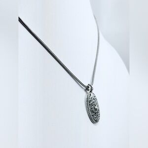 Vintage Sterling Silver Marcasite Pendant on 16” Sterling Foxtail Chain